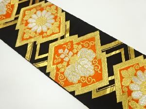 アンティーク　松皮菱に桐・菊模様織り出し袋帯（着用可）